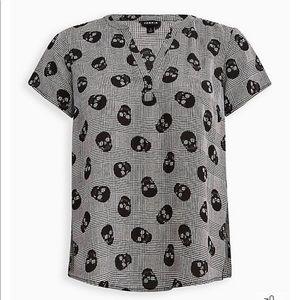 NWT Torrid 00 BLOUSE - GEORGETTE SKULL PLAID